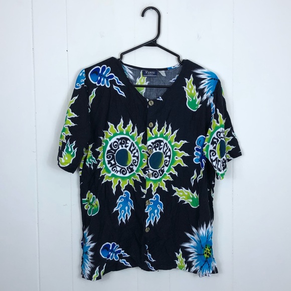 Venus Tropical Print Button Down T-Shirt Sz M - Picture 2 of 6